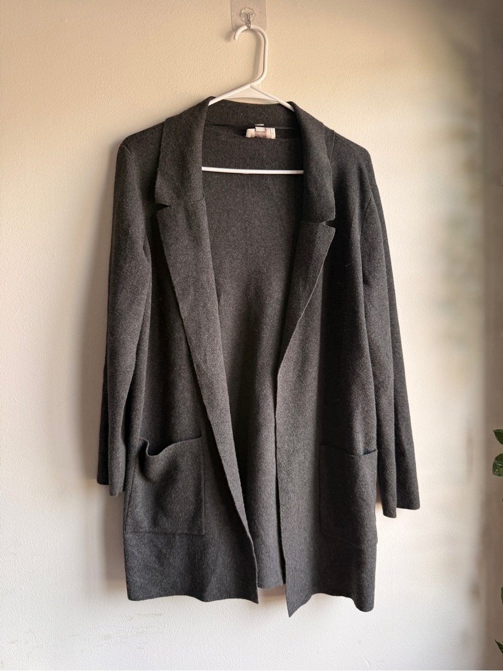 LOFT Gray Open Front Longline Cardigan Sweater Petite L Pockets